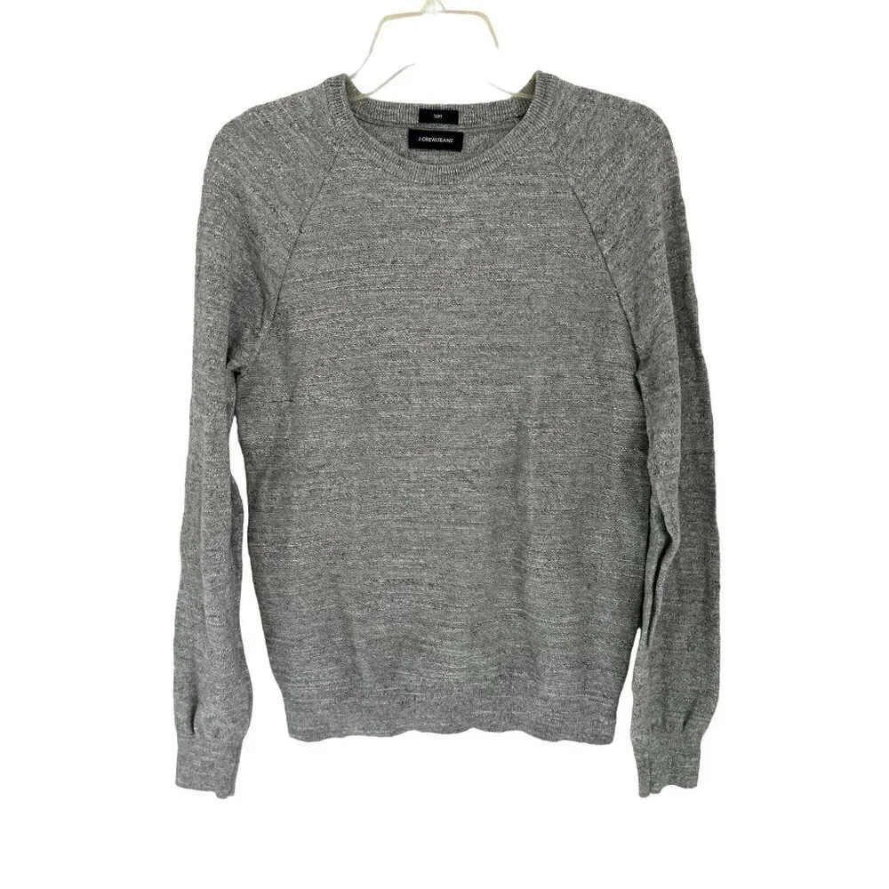 J.Crew Cotton Crewneck Pullover Textured Heather Gray Long Sleeve